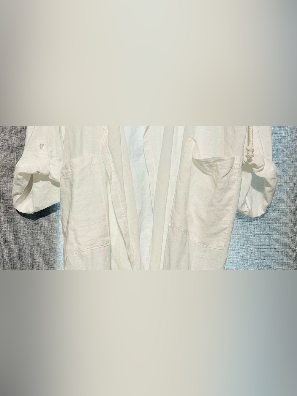 NWOT Coral Bay 100% Linen Open Front Boho Drawstring Duster Coastal Summer Layer - Picture 3 of 8